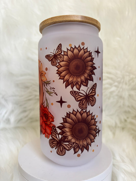 18oz Sam Fall Flowers Frosted Glass Tumbler
