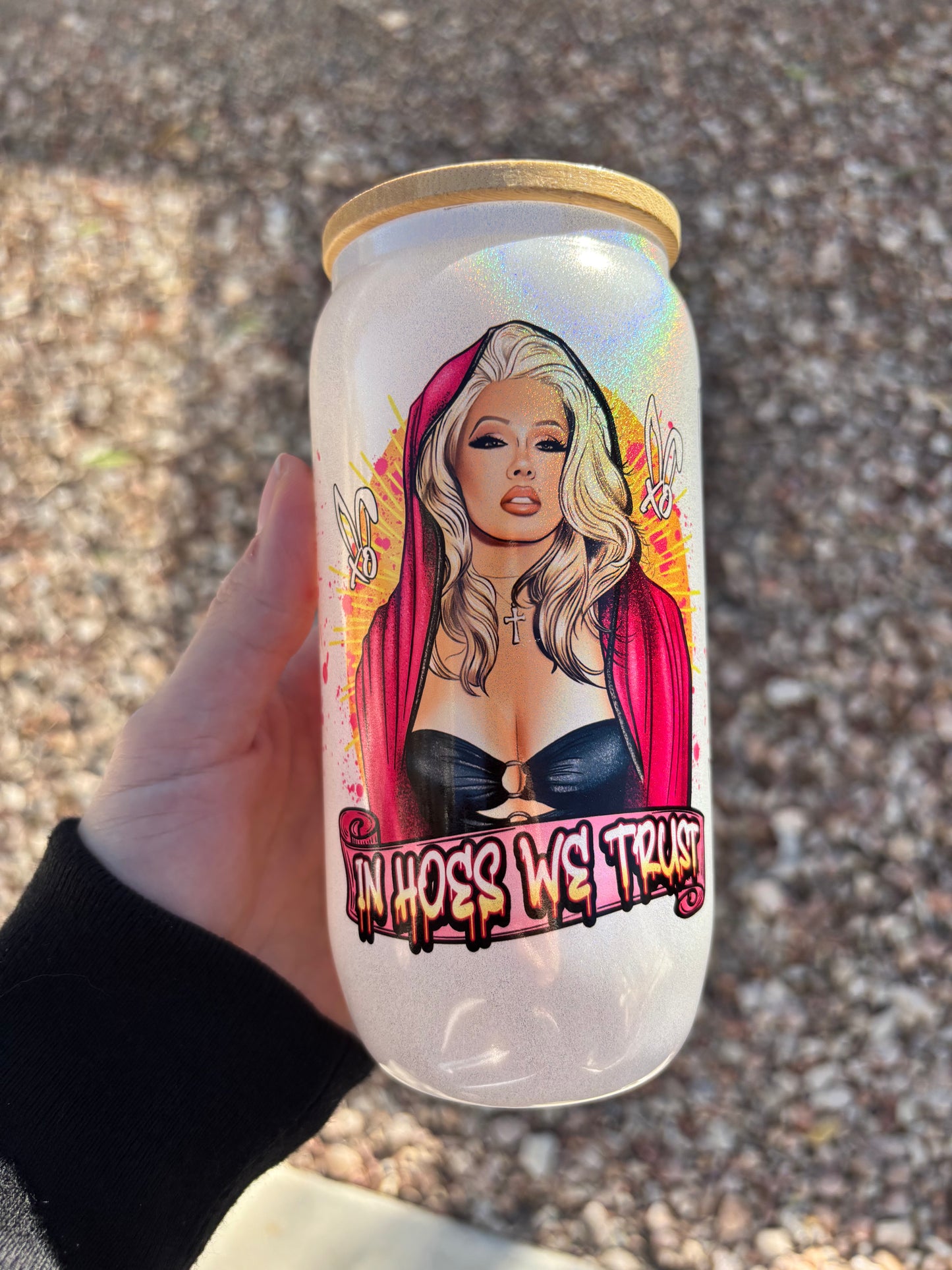 18oz Bunnie Shimmer Glass Tumbler