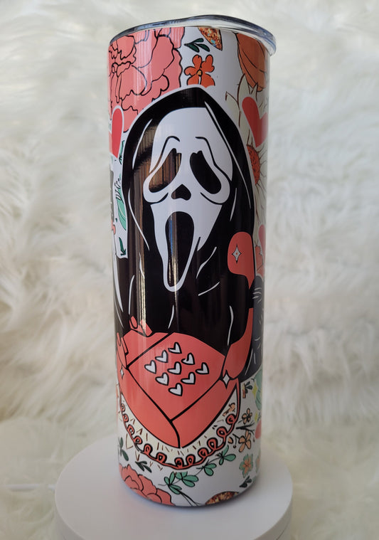 20oz Pink Floral Horror Tumbler Travel Mug