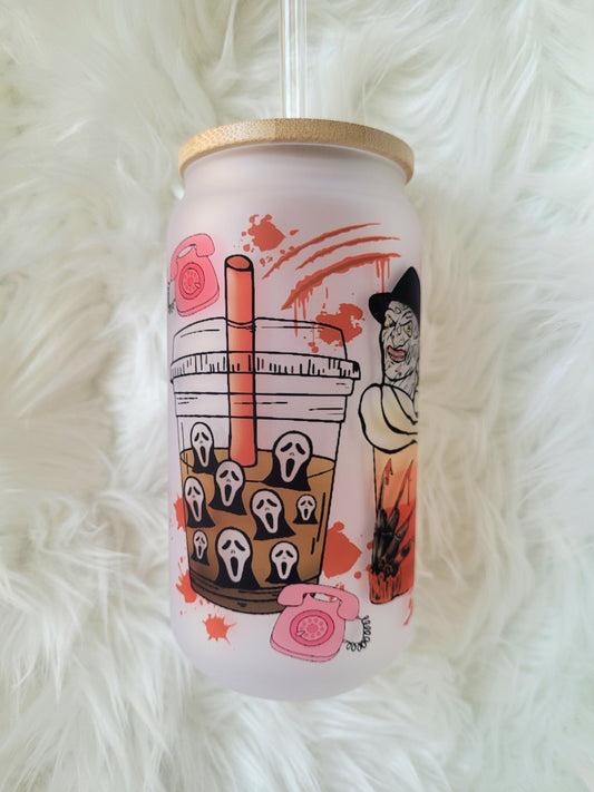 18oz Coffee Horror Friends Frosted Glass Tumbler