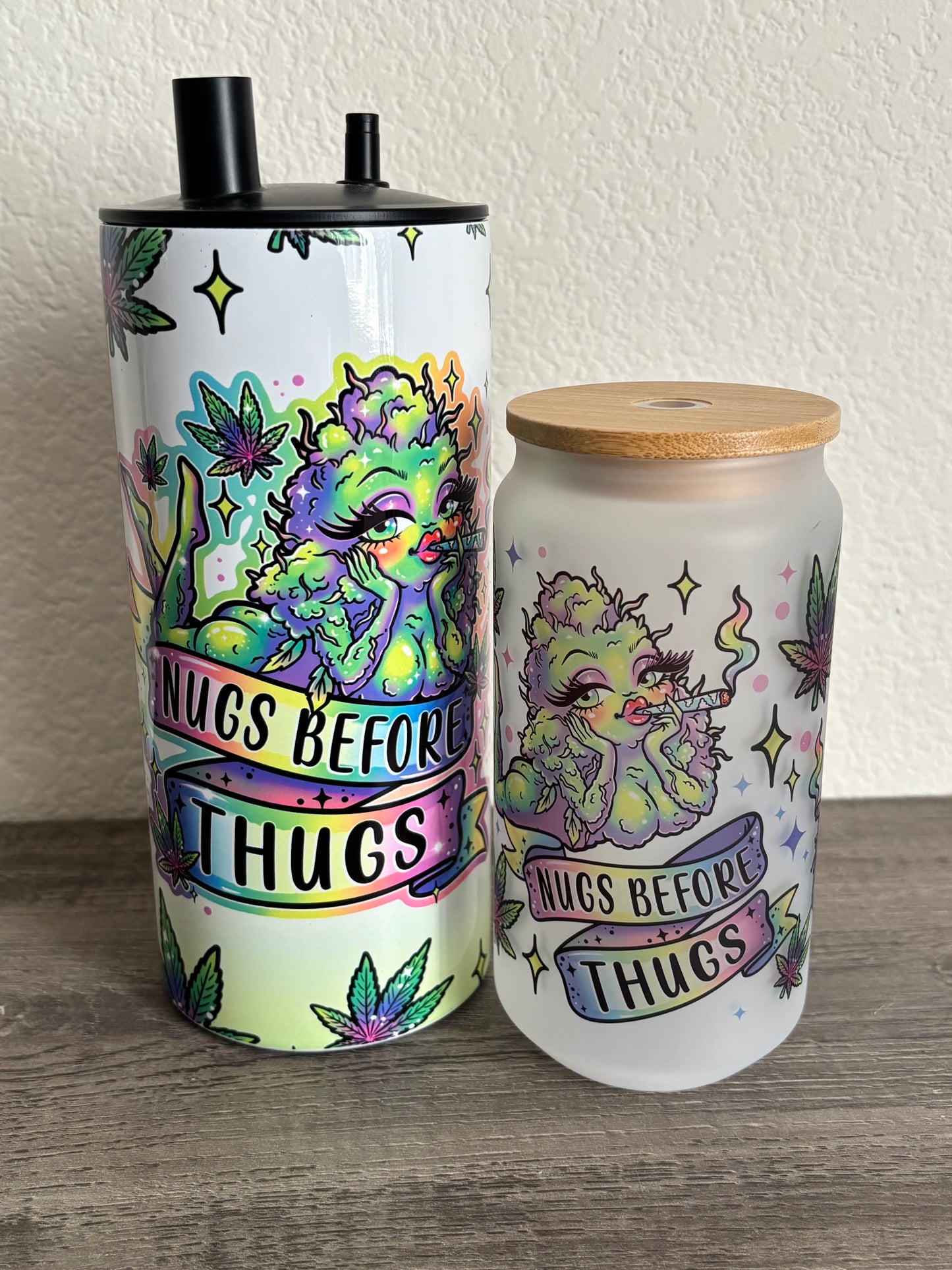 18oz Nugs Before Thugs Frosted Glass Tumbler