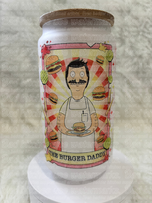 18oz BobsBurgers Tarot Burger Daddy Frosted Glass Tumbler