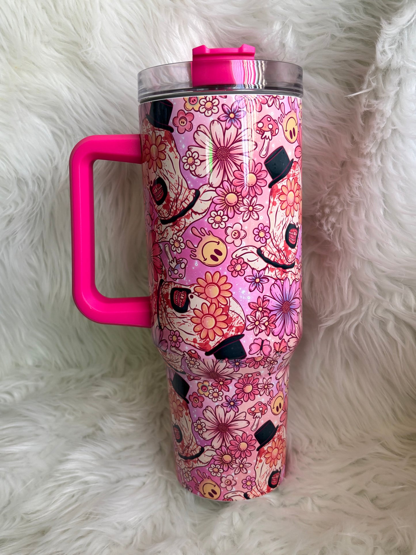 40oz Pink Floral Art Clown Tumbler