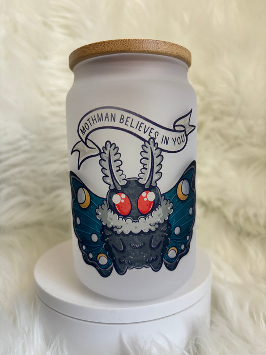 13oz Mothman Believes in You Frosted Glass Tumbler