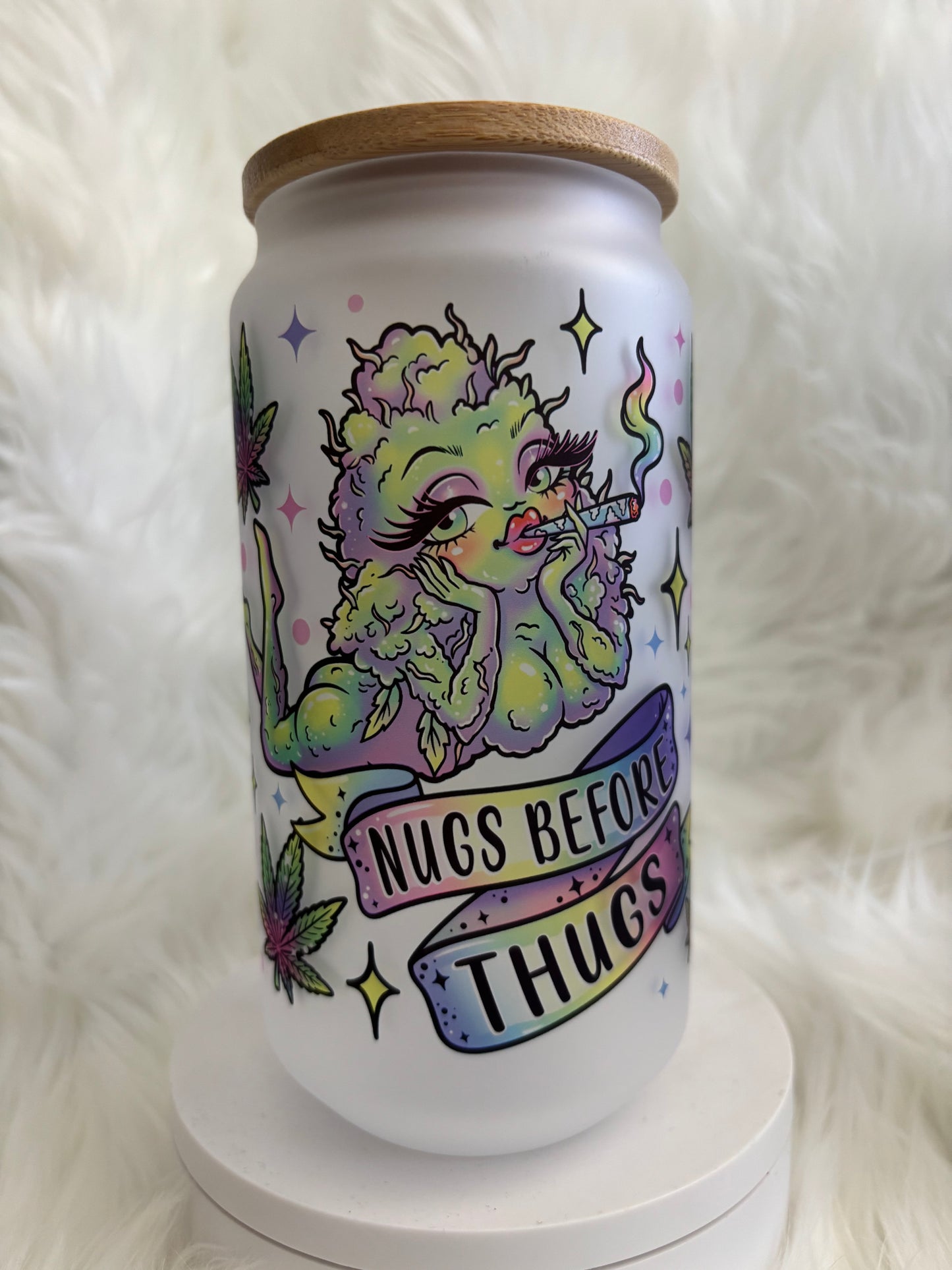 18oz Nugs Before Thugs Frosted Glass Tumbler