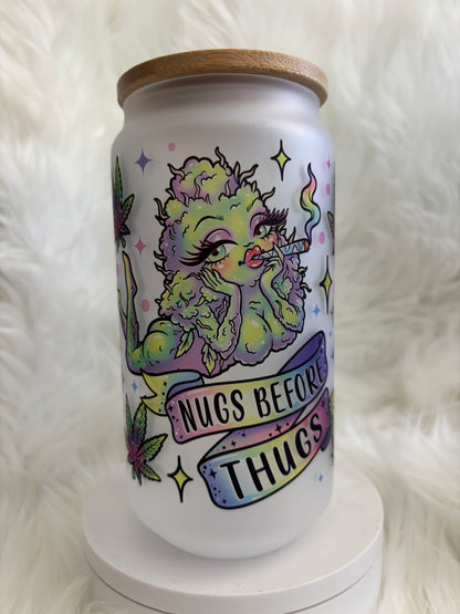 18oz Nugs Before Thugs Frosted Glass Tumbler