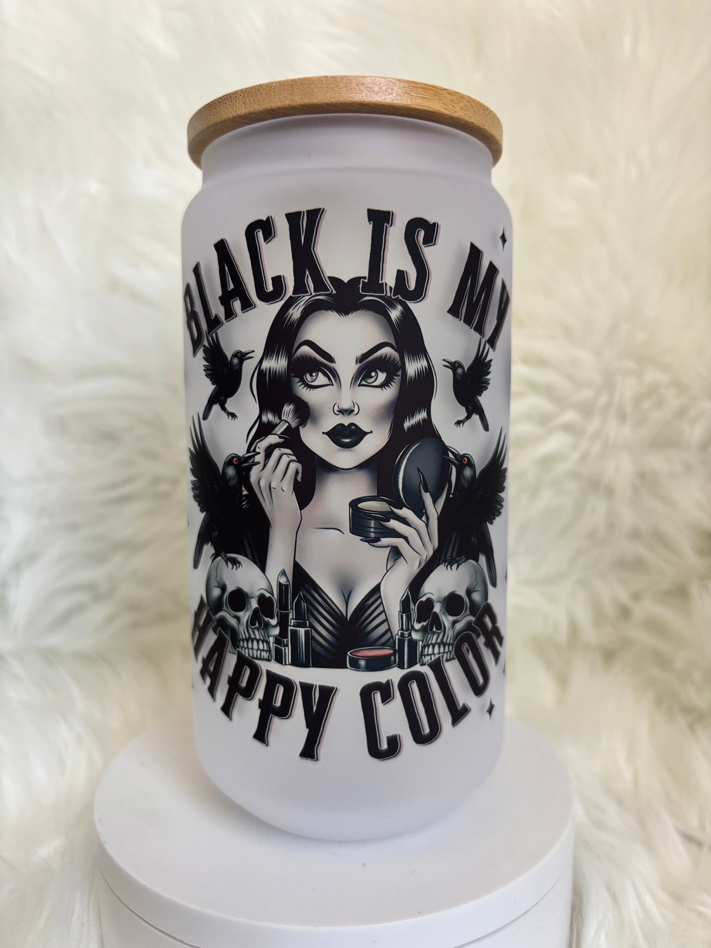 18oz Black is my Happy Color Frosted Glass Tumbler