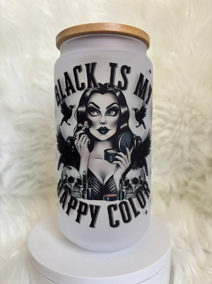 18oz Black is my Happy Color Frosted Glass Tumbler