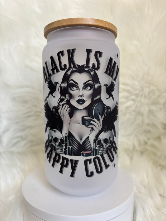 18oz Black is my Happy Color Frosted Glass Tumbler
