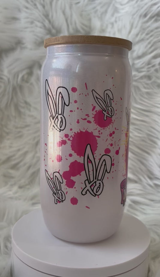 18oz Bunnie Shimmer Glass Tumbler