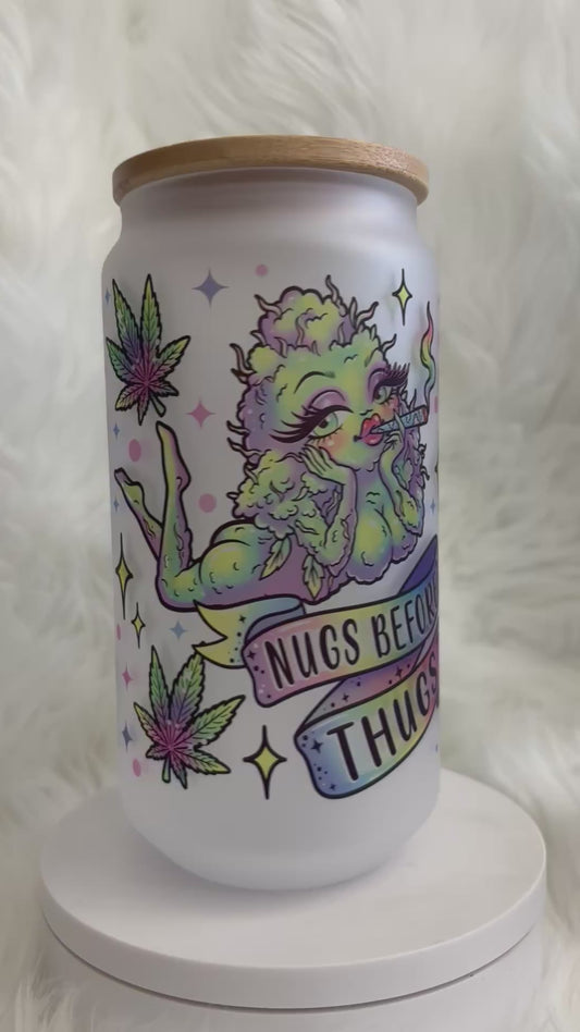 18oz Nugs Before Thugs Frosted Glass Tumbler