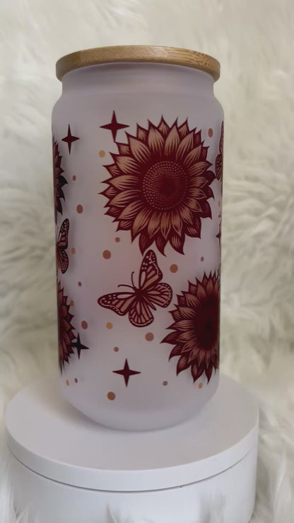 18oz Sam Fall Flowers Frosted Glass Tumbler