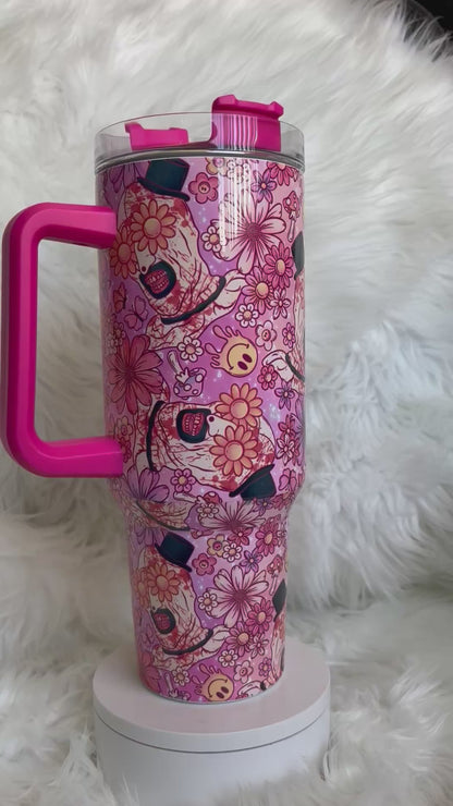 40oz Pink Floral Art Clown Tumbler