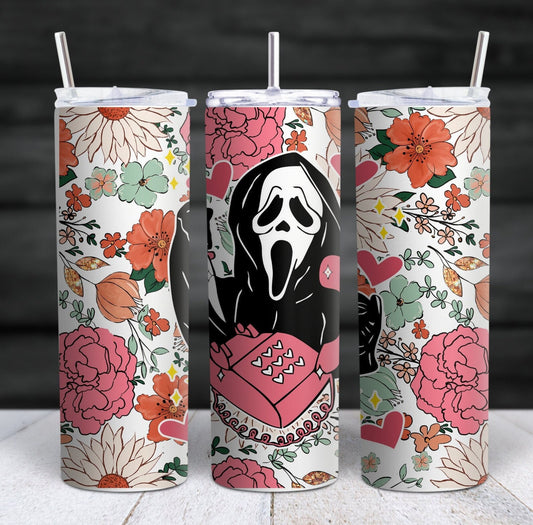 20oz Pink Floral Horror Tumbler Travel Mug