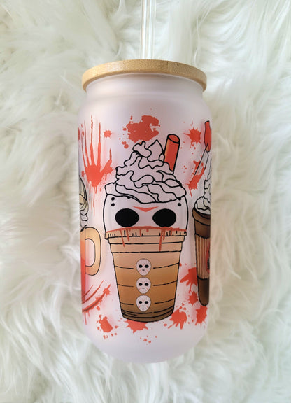 18oz Coffee Horror Friends Frosted Glass Tumbler