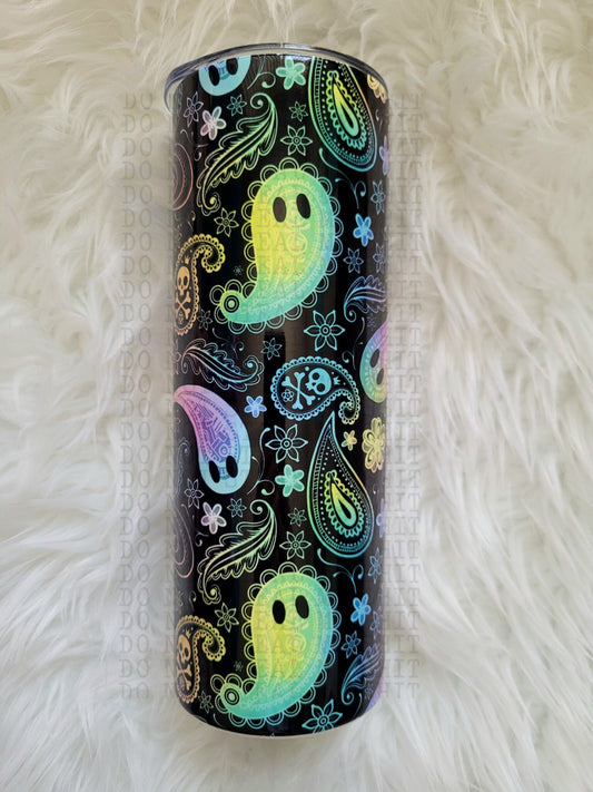 20oz Neon Paisley Ghosts Tumbler Travel Mug