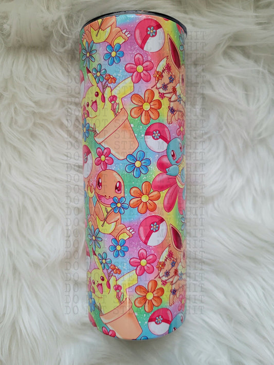 20oz Rainbow Floral Poke Tumbler Travel Mug